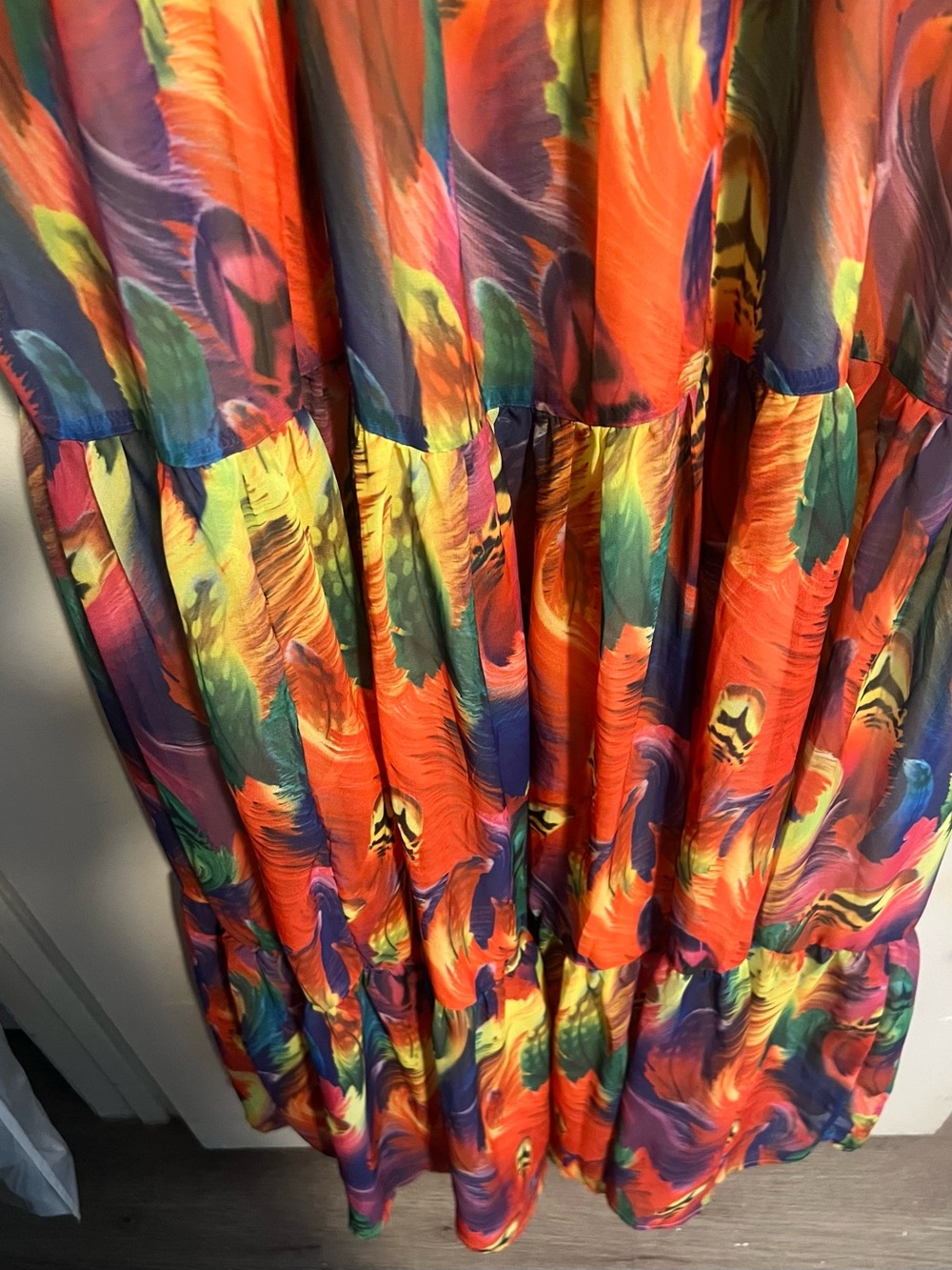 NWOT Spaghetti-Strap Maxi Dress in Fiery Multicolor Print - Picture 3 of 5